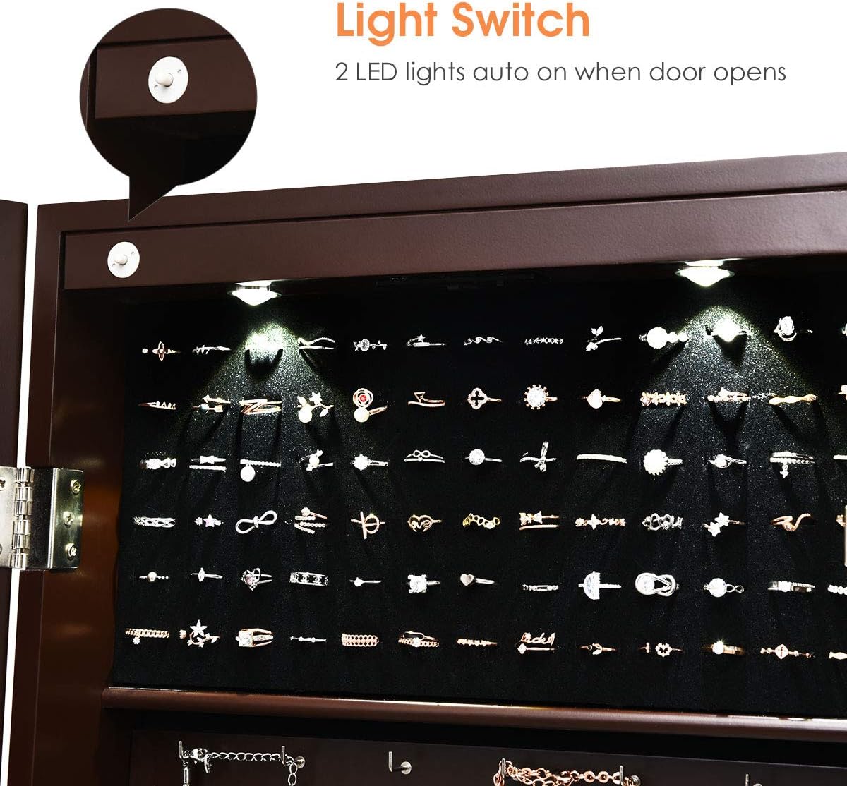 Jewelry Armoire with Full Length Mirror and 2 Drawers H611515
