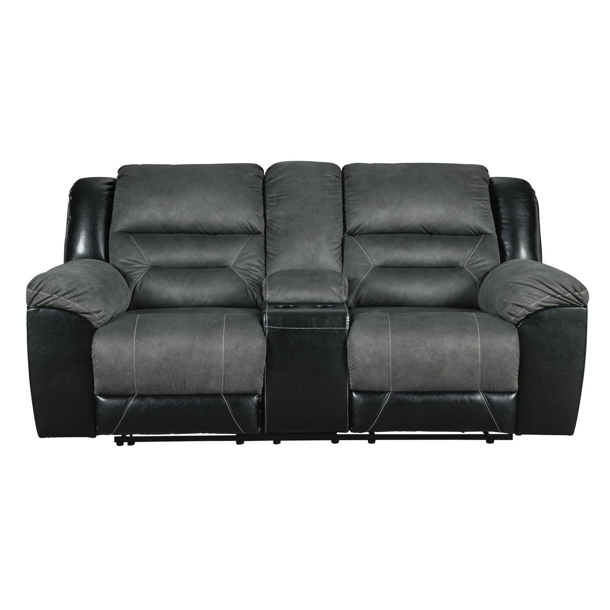 Black and Gray Wooden Dual Recliner Loveseat with Console and Cupholders Q5520
