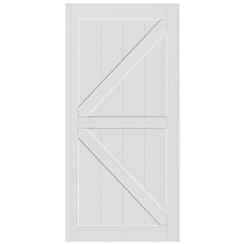 White Primed Paneled Wood Sliding Barn Door P5075