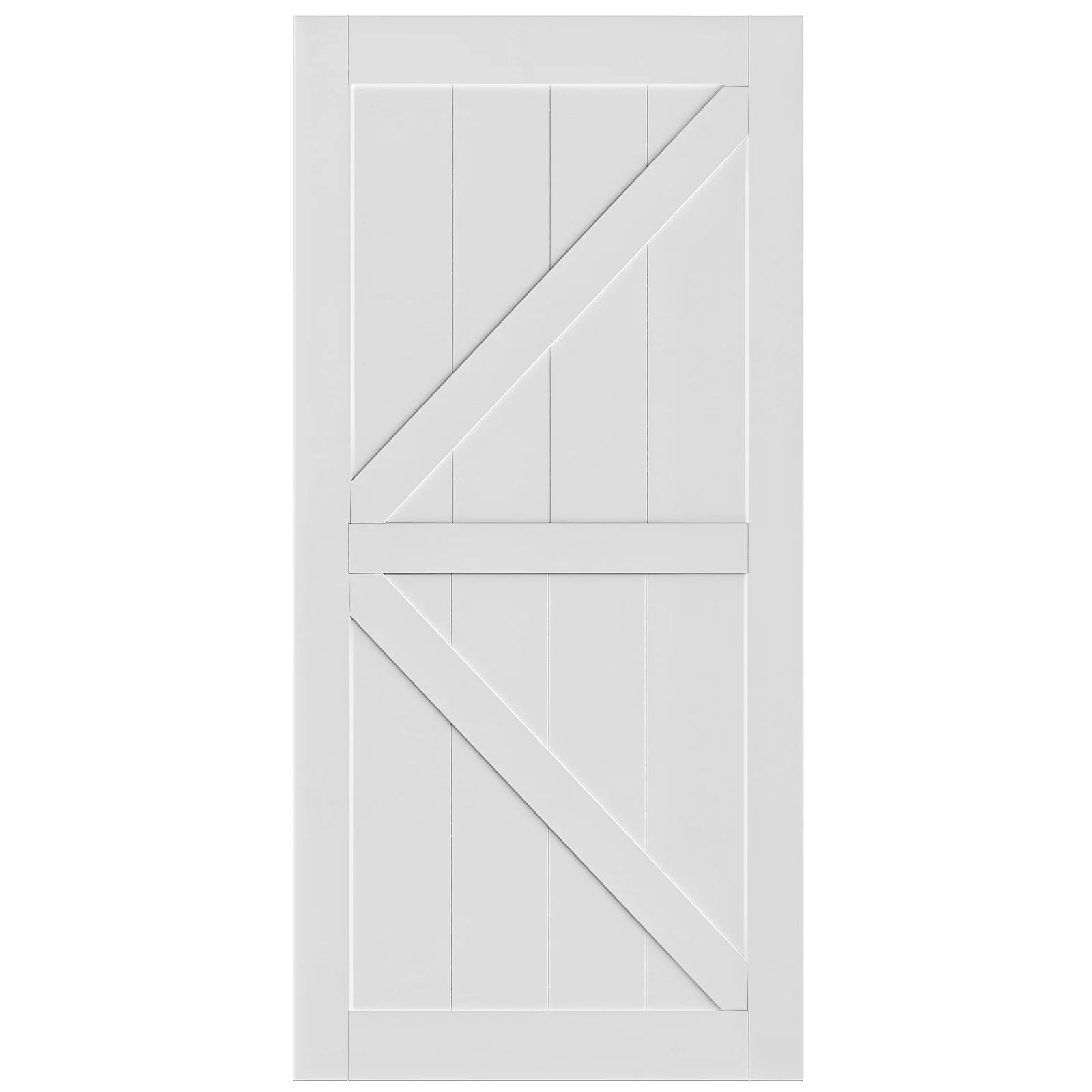 White Primed Paneled Wood Sliding Barn Door P5075