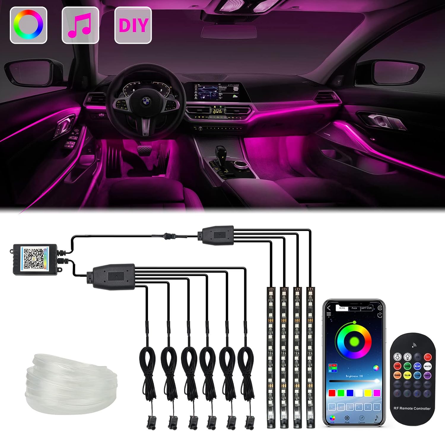 10 in 1 Car LED Strip Lights with APP Control B530271