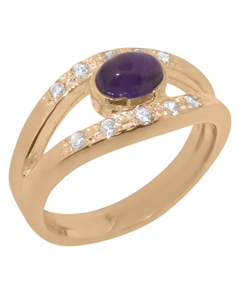 18k Rose Gold Natural Amethyst Diamond Band Ring O851