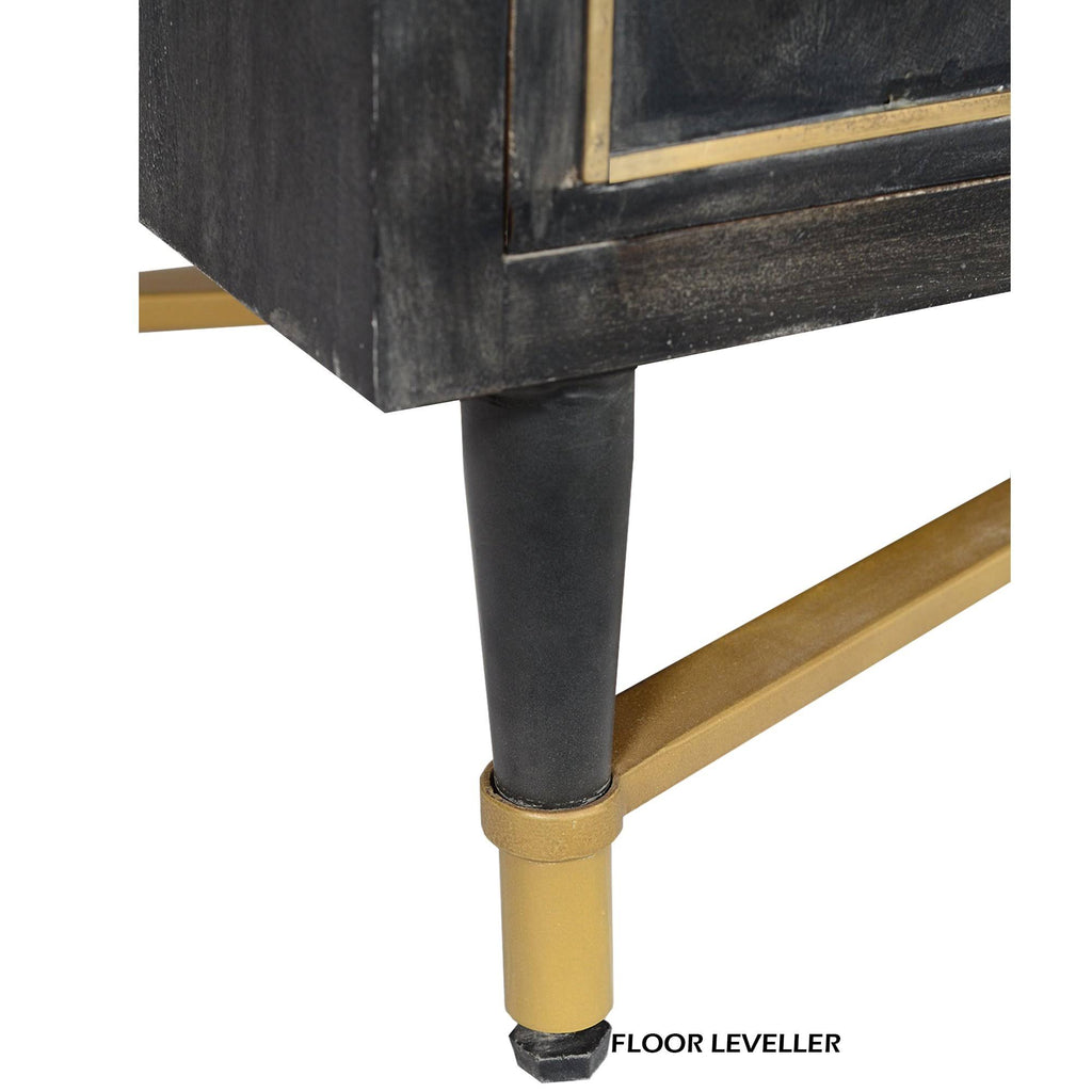 Gray and Gold Mango Wood Cabinet with Dual Door Storage W7395