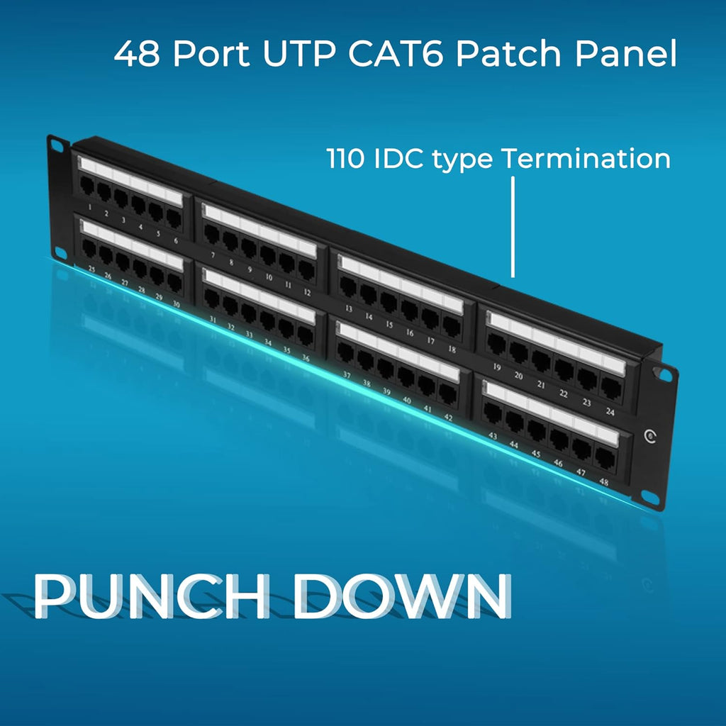 48 Port Cat6 10G UTP 19-Inch 1U Ethernet Patch Panel P5256