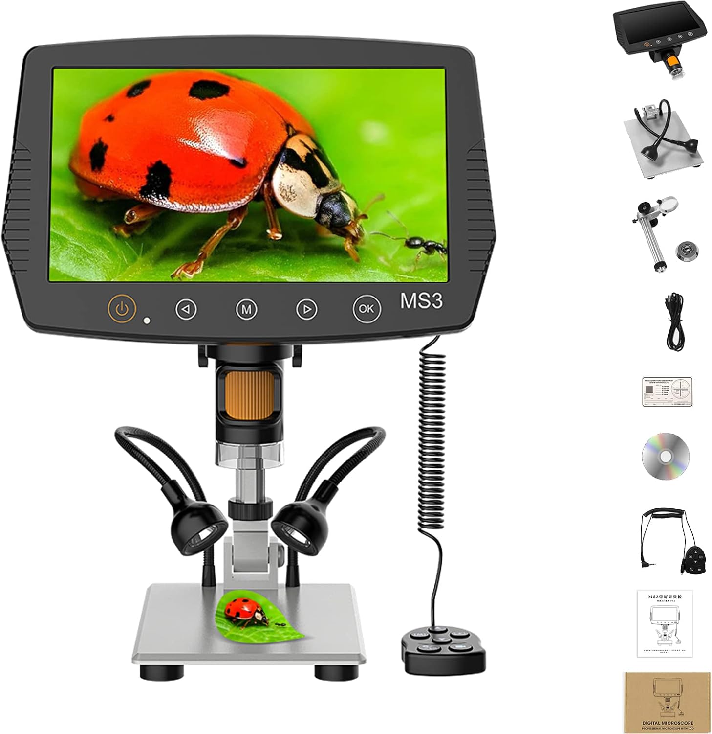 7 Digital Microscope 12MP 1080P Video with Metal Stand 2 LED Fill Lights 32G SD Card O442