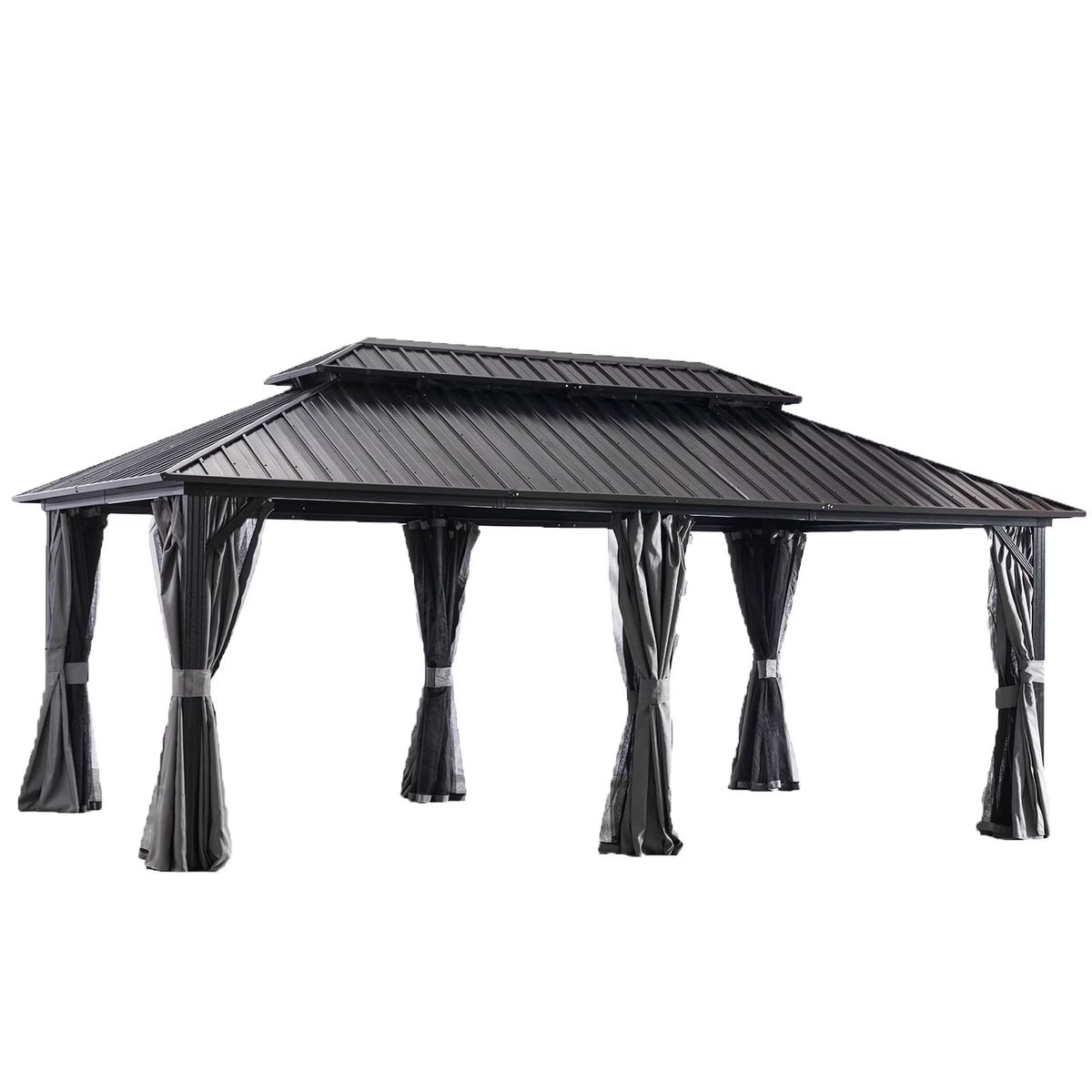 12x20 Galvanized Steel Hardtop Gazebo with Netting and Curtains A47111