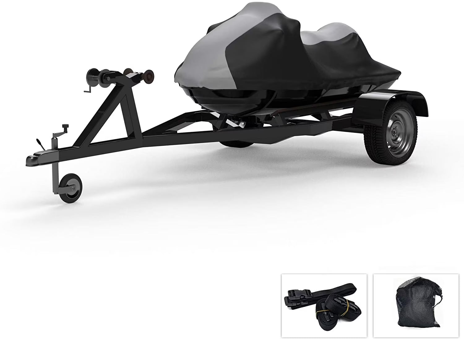 Gray/Black All Weather Jet Ski Covers with Trailer Straps and Storage Bag A28638