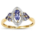 14K Yellow Gold Rhodium Real Diamond and Tanzanite Ring Z7726
