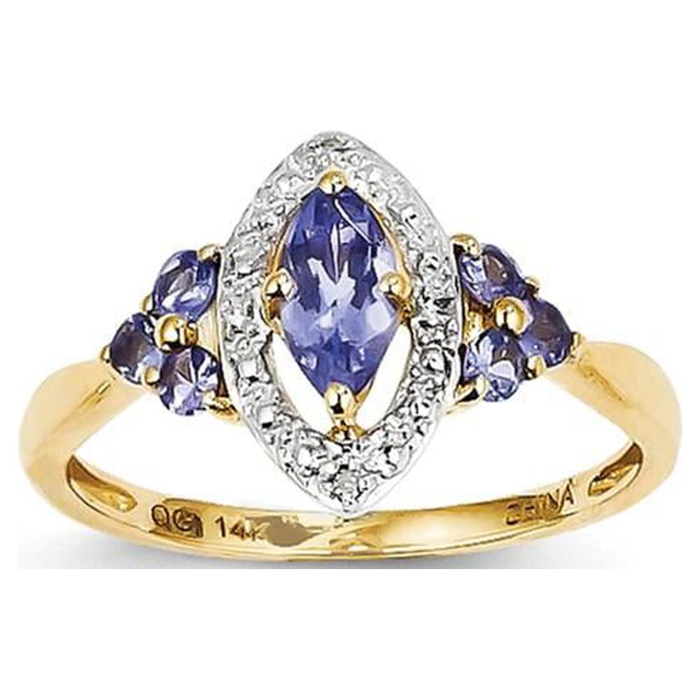 14K Yellow Gold Rhodium Real Diamond and Tanzanite Ring Z7726