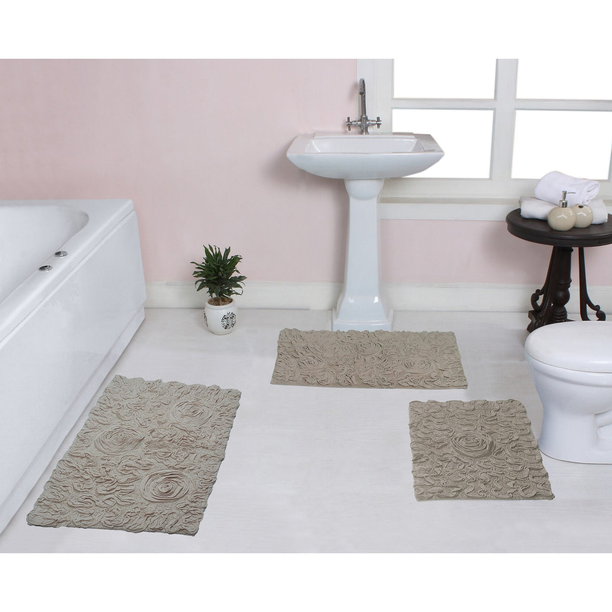 Linen 3 Piece Set Bathroom Rug N123