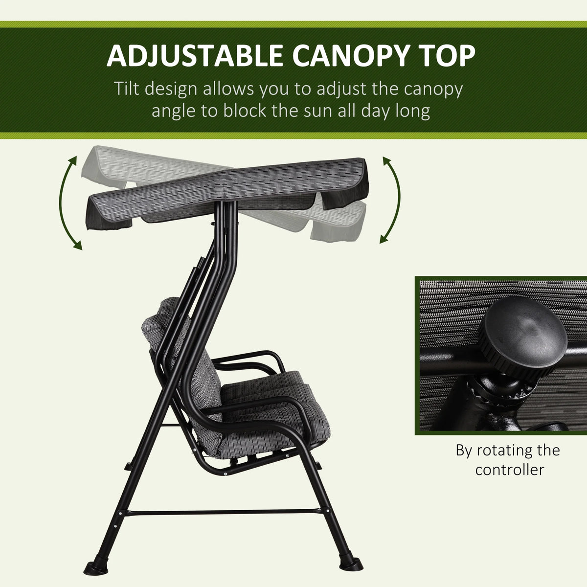 Metal Porch Swing Chair Bench with Adjustable Canopy Y6185