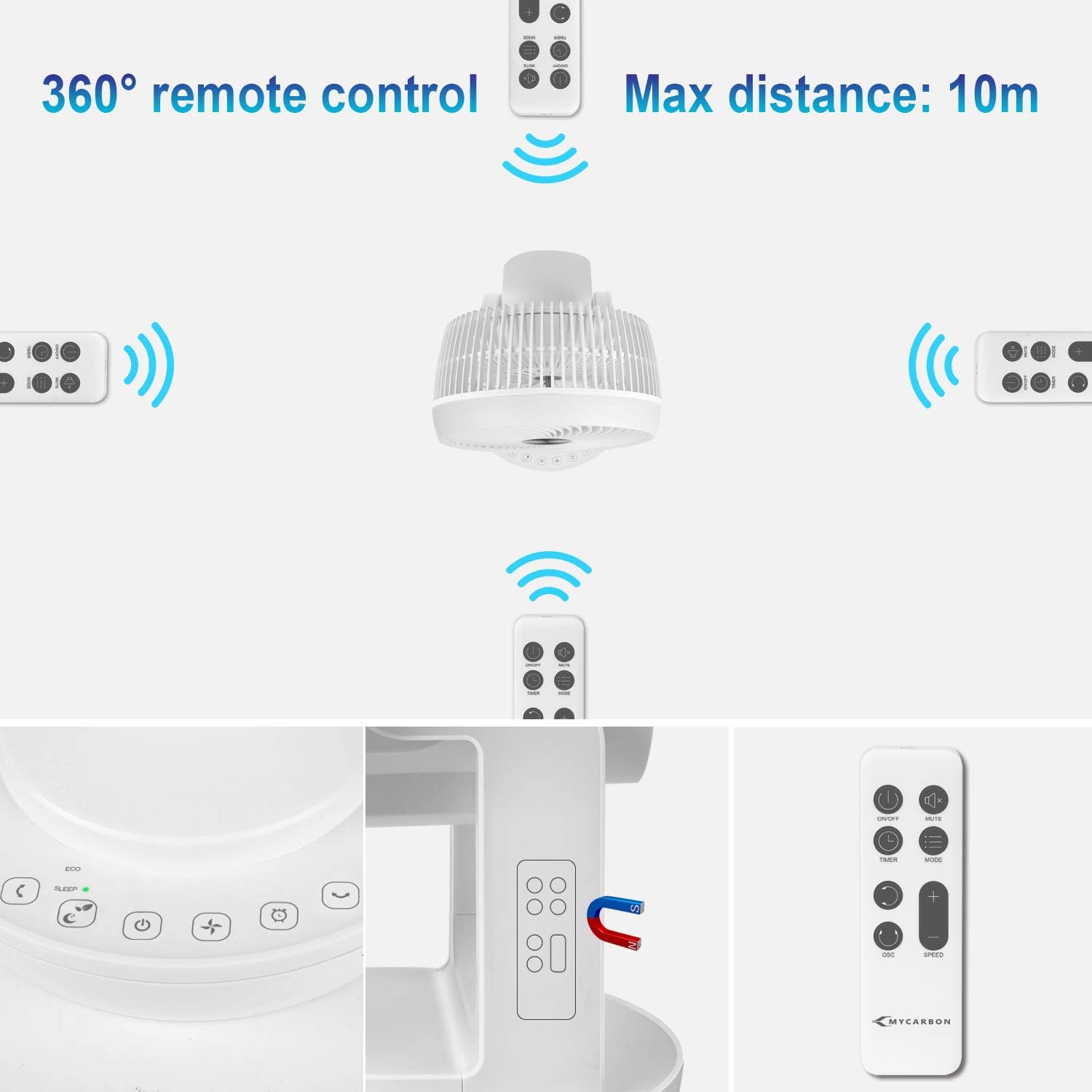 Quiet Air Circulator Fan DC Motor Desk Fan Auto Oscillating Fan With Remote 8 Speeds, 3 Modes, 8H Timer Cooling Table Fan U241