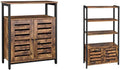 Rustic Brown Storage Cabinet with Shelf and Bookshelf with 3 Shelves and 2 Louvered Doors Z2077