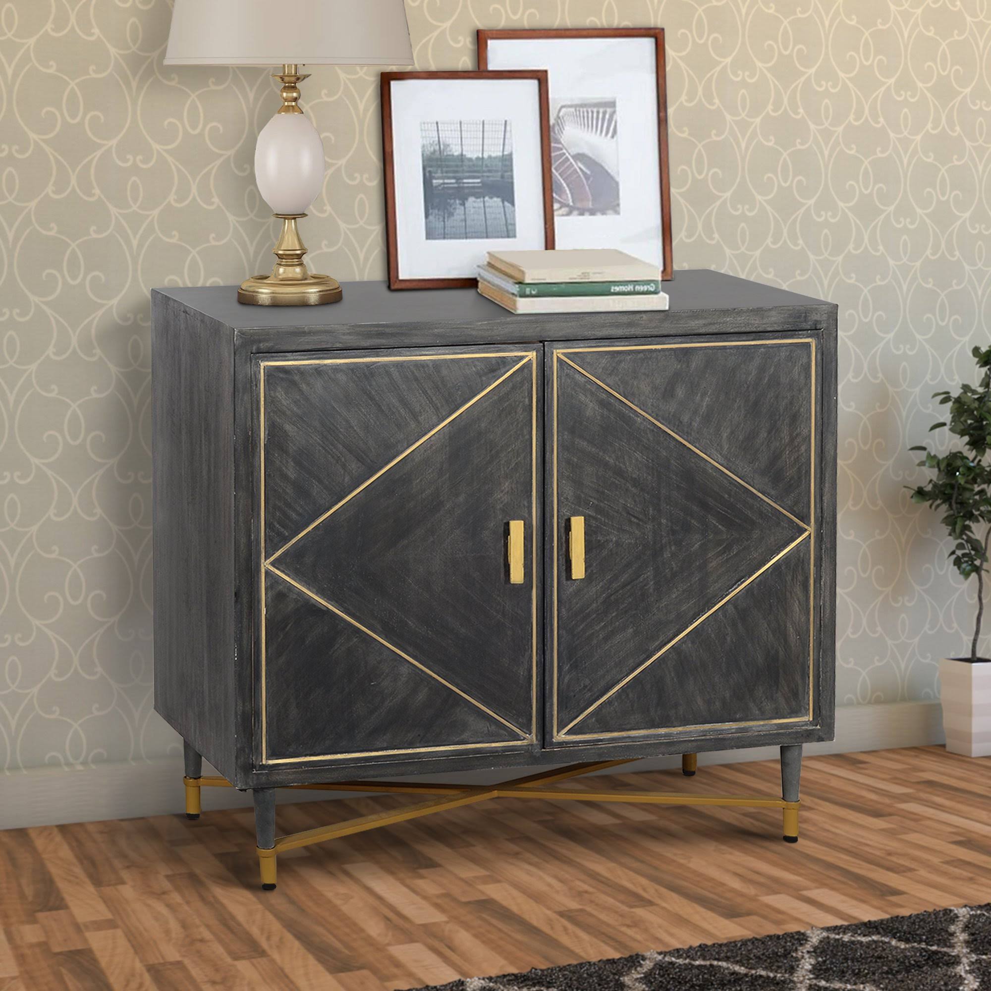 Gray and Gold Mango Wood Cabinet with Dual Door Storage W7395