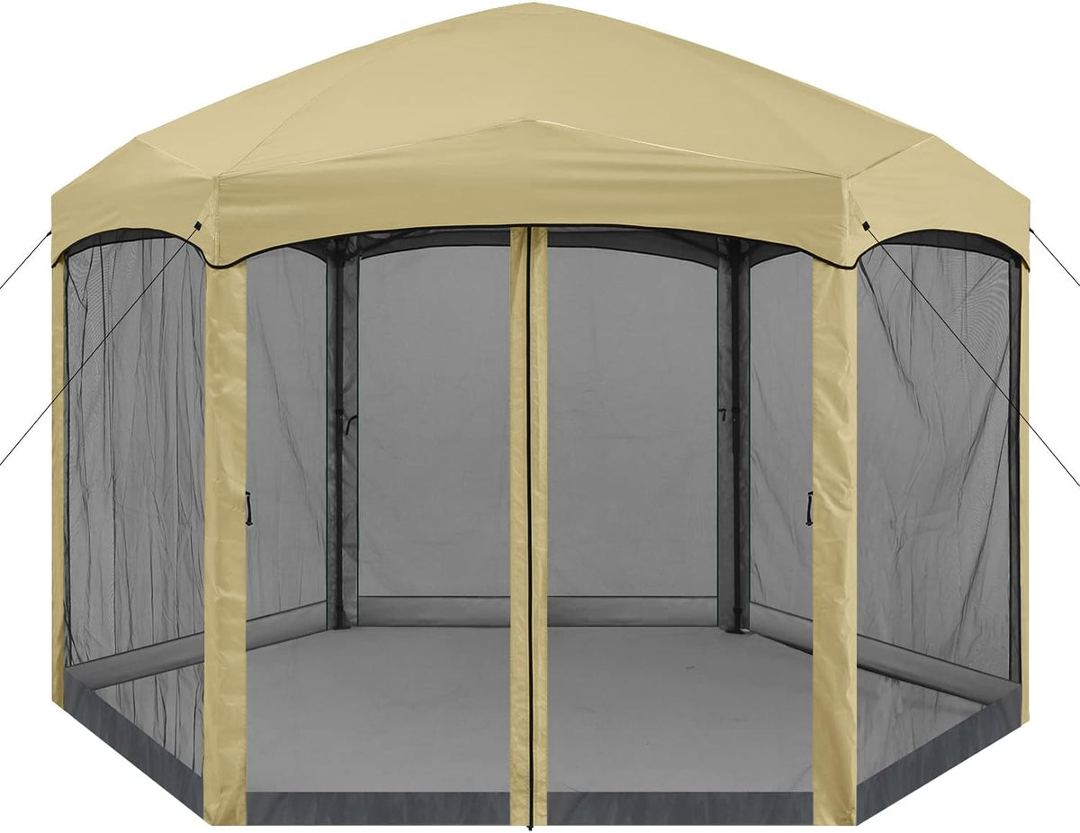 12x12 ft Hexagon Pop Up Gazebo with Netting D509