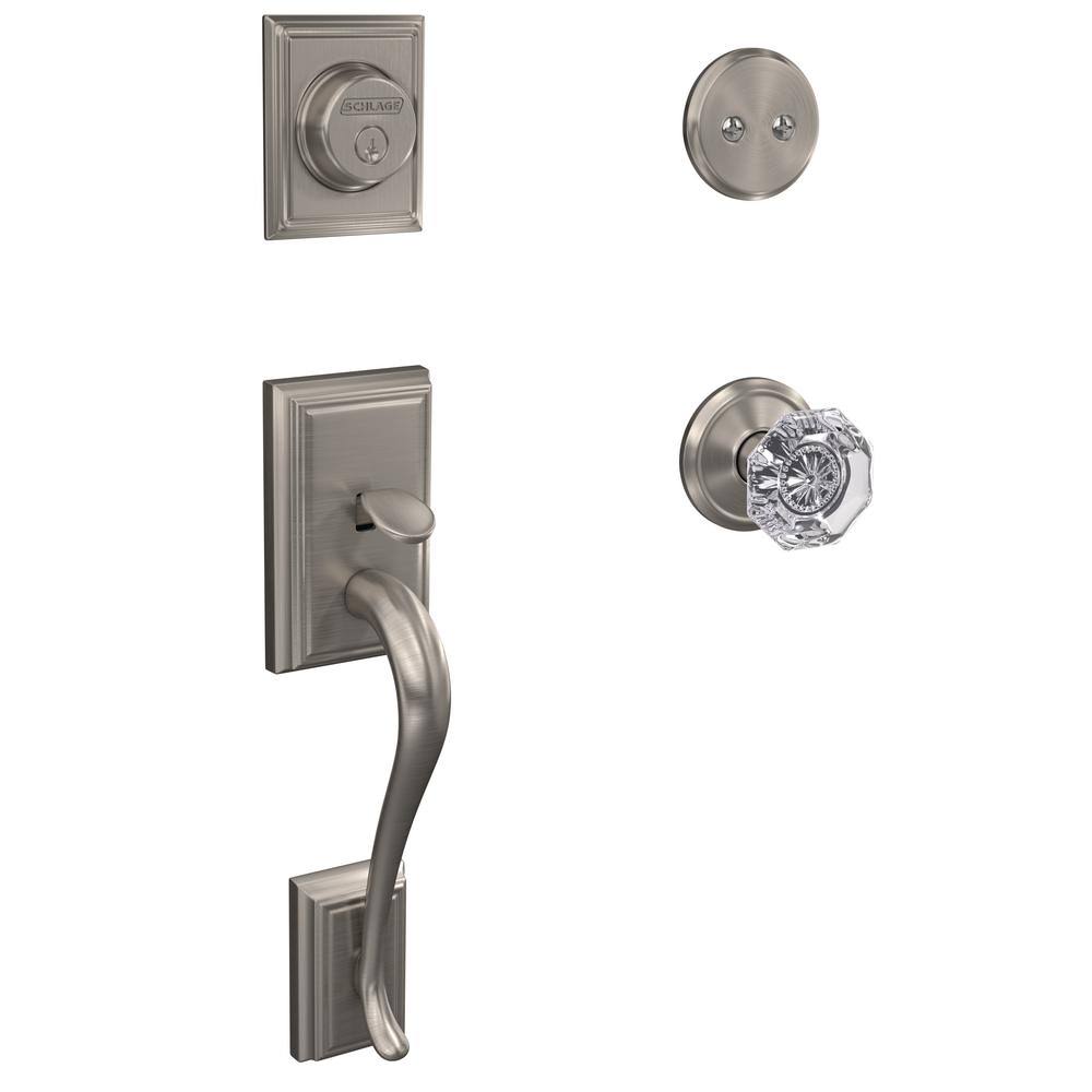 Satin Nickel Dummy Door Handleset with Glass Door Knob and Trim M4669