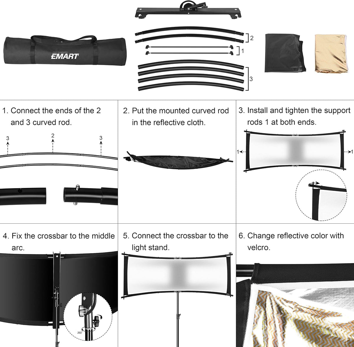 Curved Eyelighter Light Reflector with Carrying Bag P30225