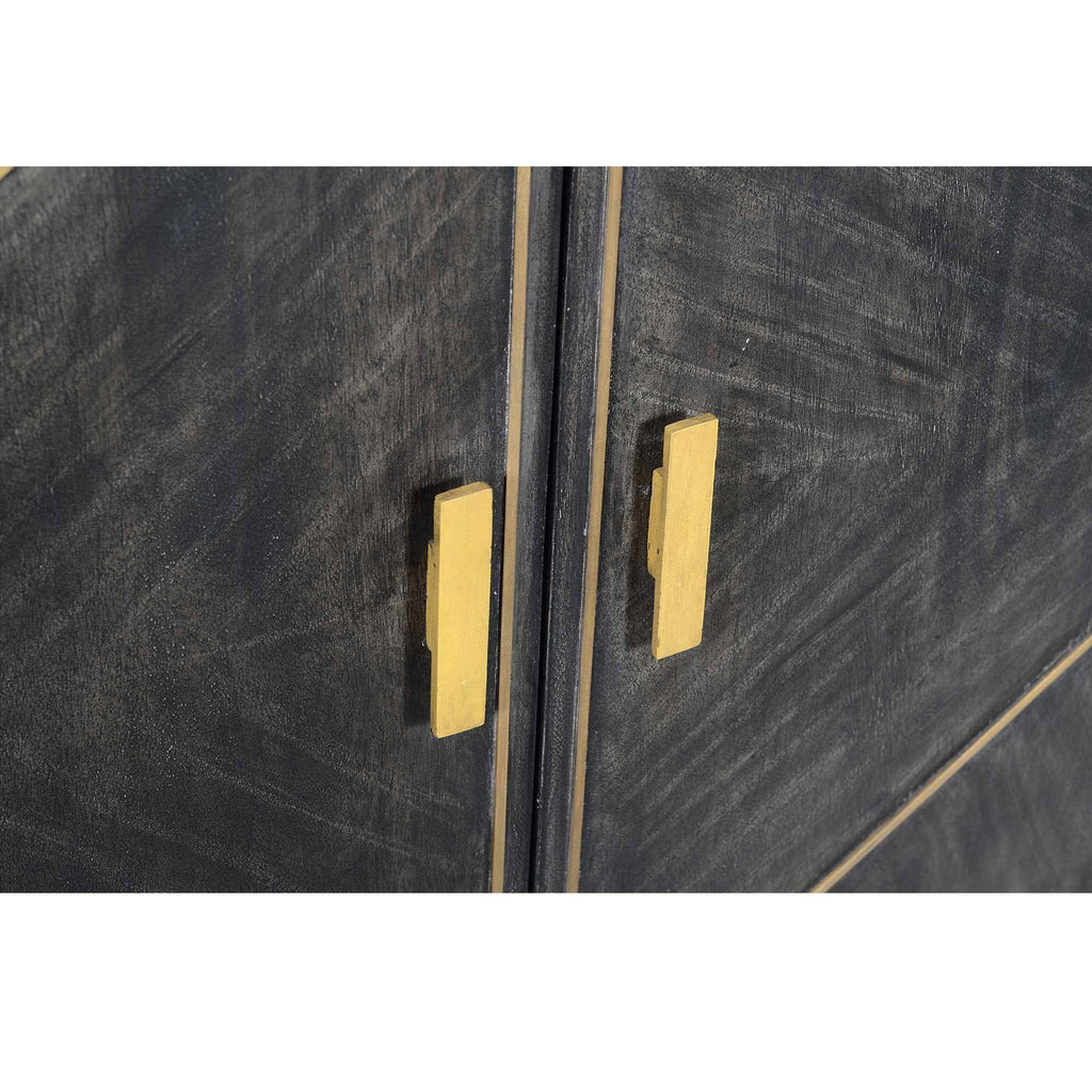 Gray and Gold Mango Wood Cabinet with Dual Door Storage W7395