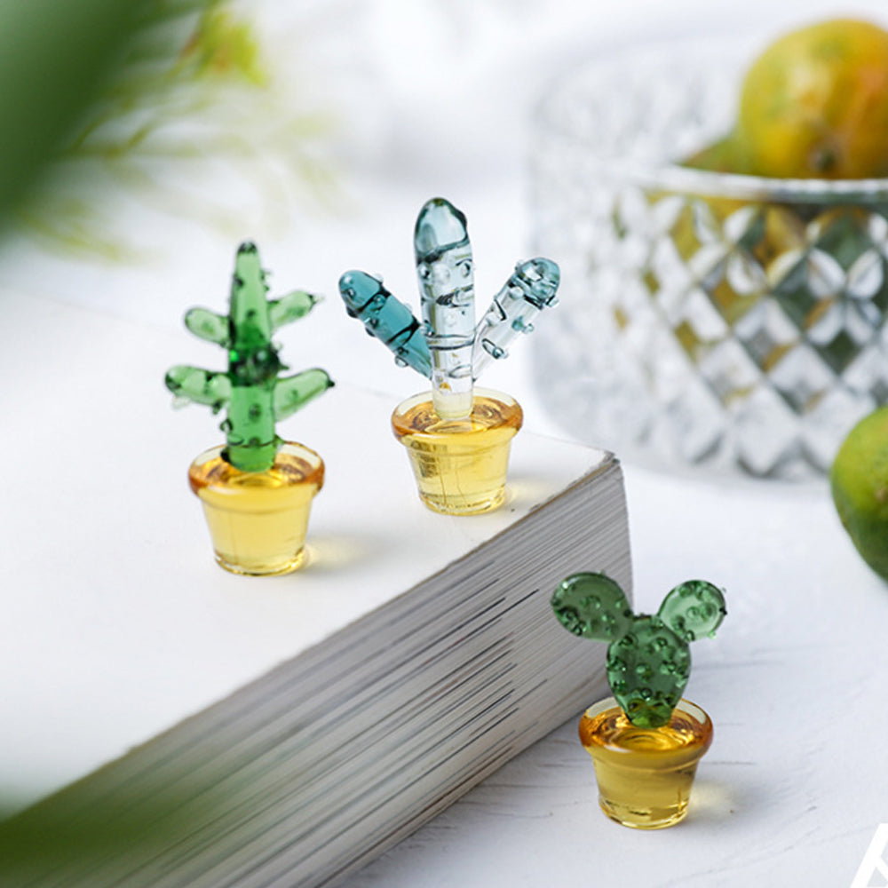 Handmade Blown Glass Cactus Figurines Desk Decorations K20946
