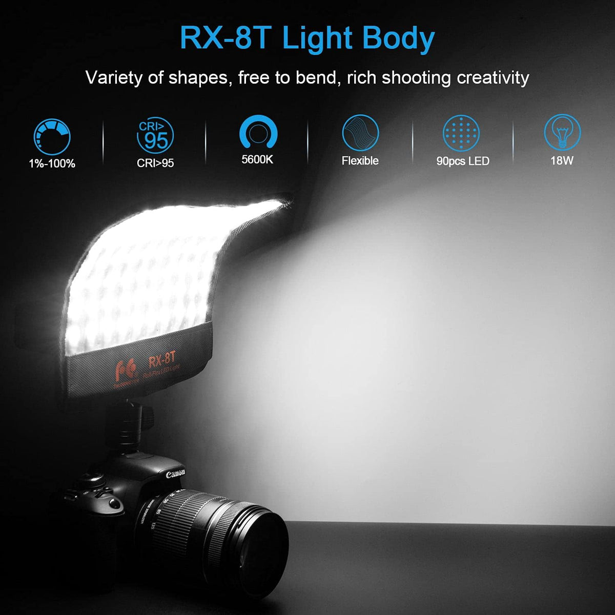 Foldable Flexible LED Light Panel Kit 5600K CRI95 On-Camera Lamp Daylight Splash-Proof R27113