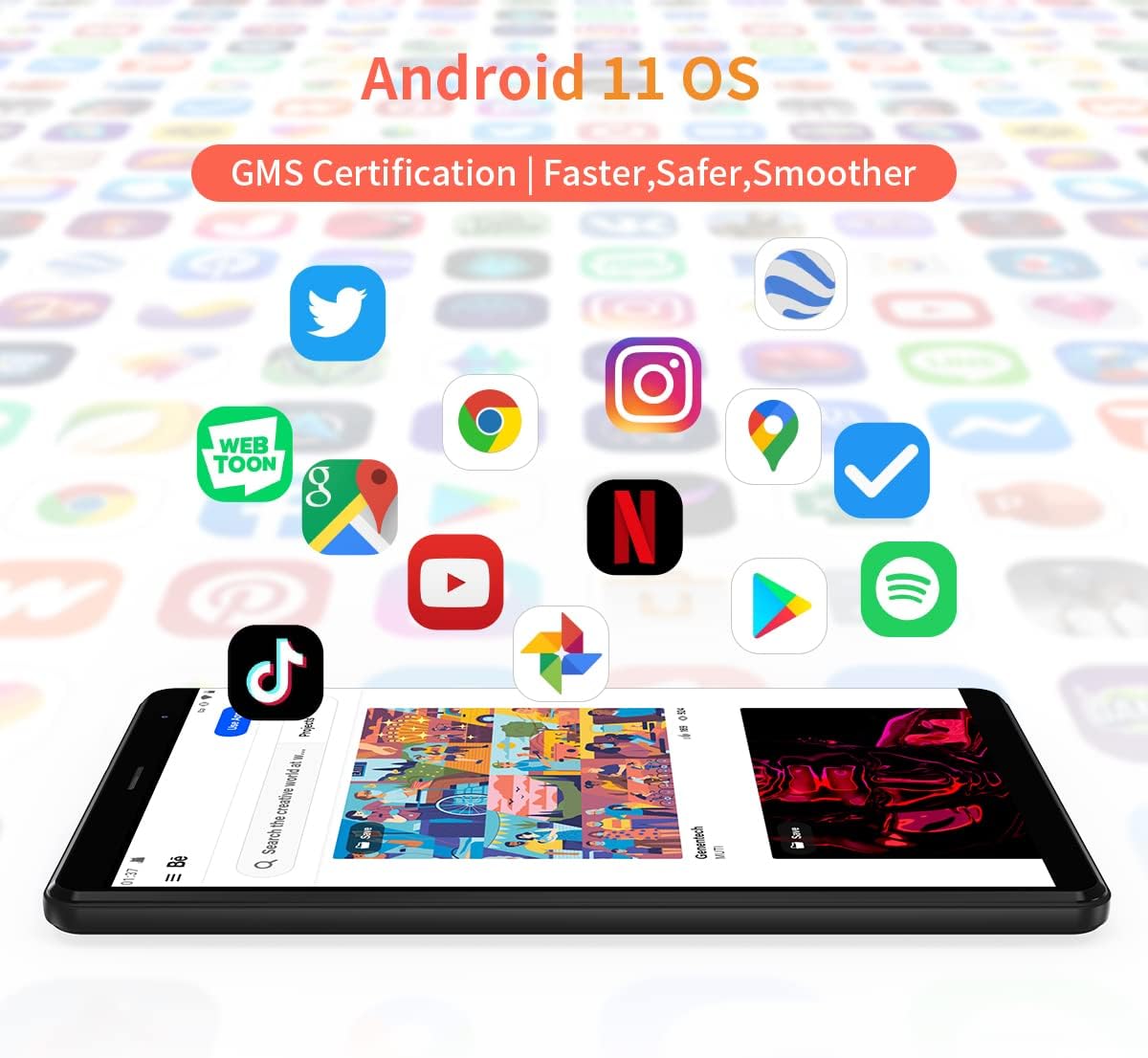 8 inch Android 11 Tablet, 3GB RAM 64GB ROM, 800 * 1280 HD Display P8169