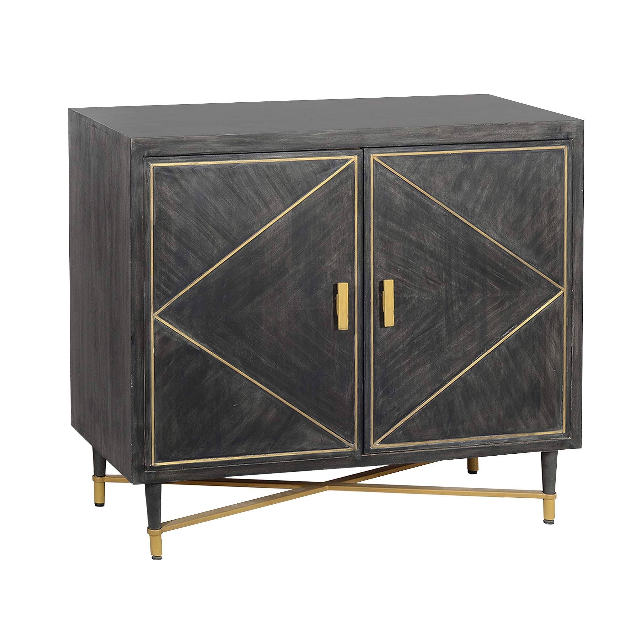 Gray and Gold Mango Wood Cabinet with Dual Door Storage W7395