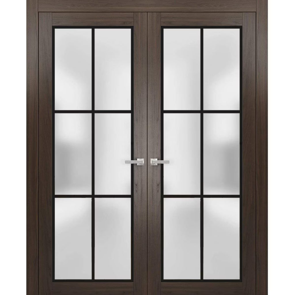 Solid French Double Doors 36 x 80 inches Wood Frosted Glass O411