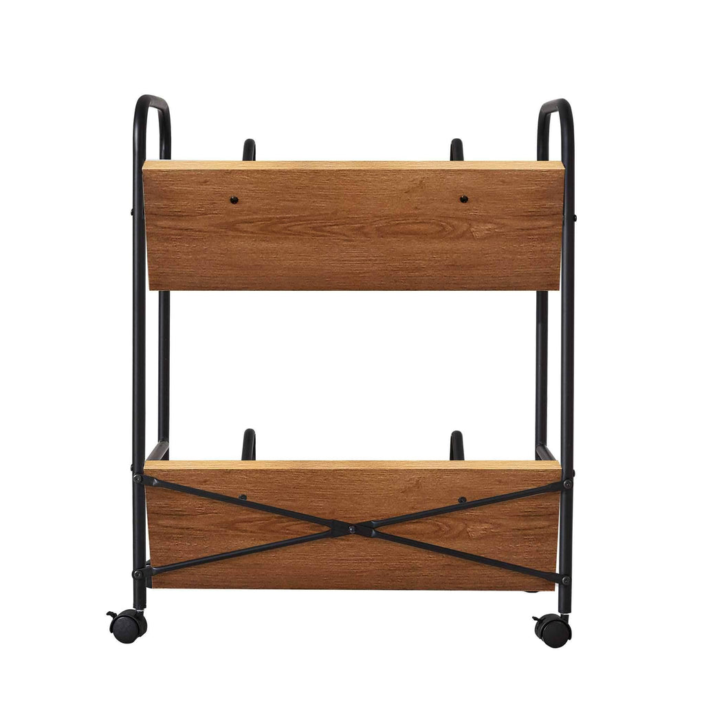 2-Tier Wood Metal Double Sided Mobile Book Cart H7051