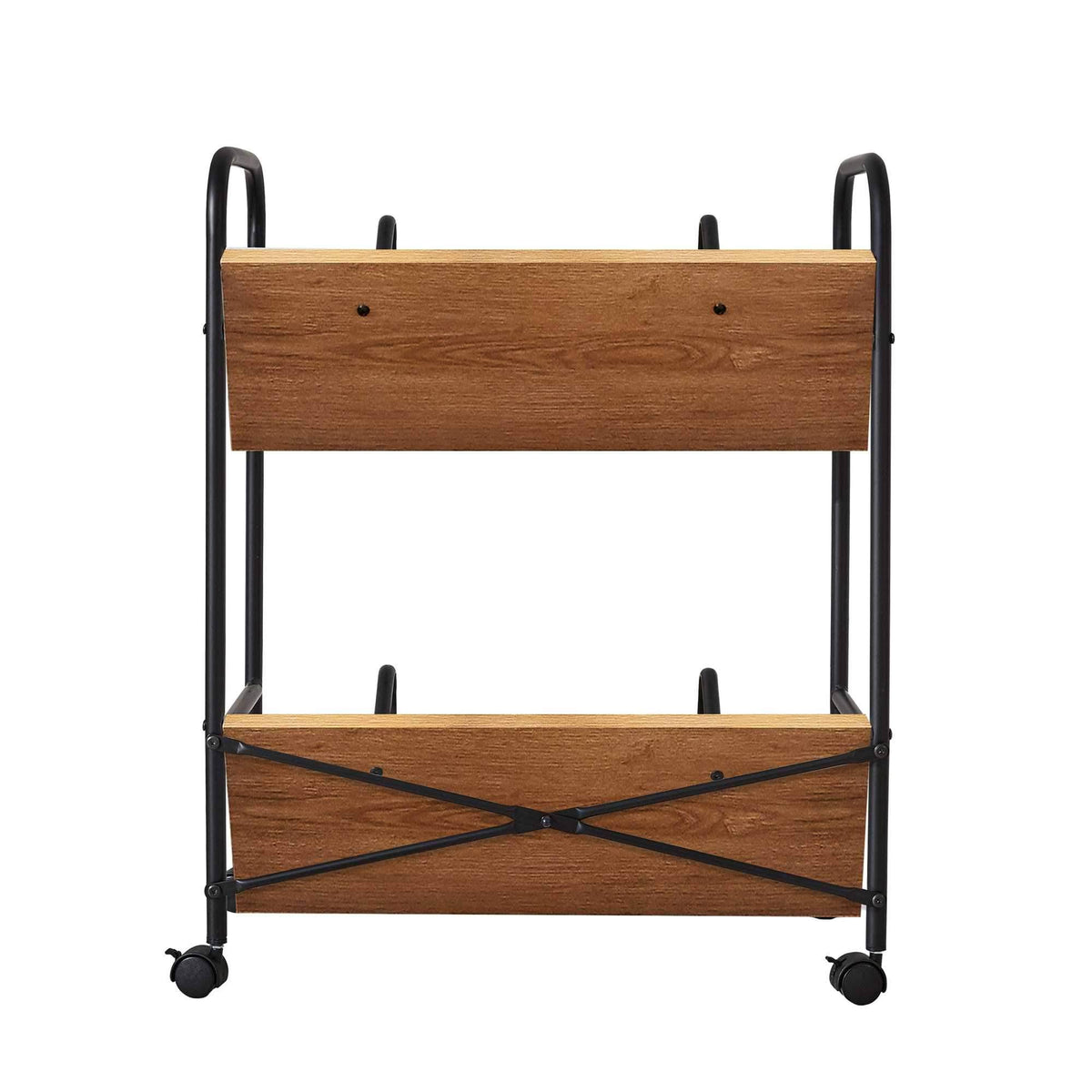 2-Tier Wood Metal Double Sided Mobile Book Cart H7051