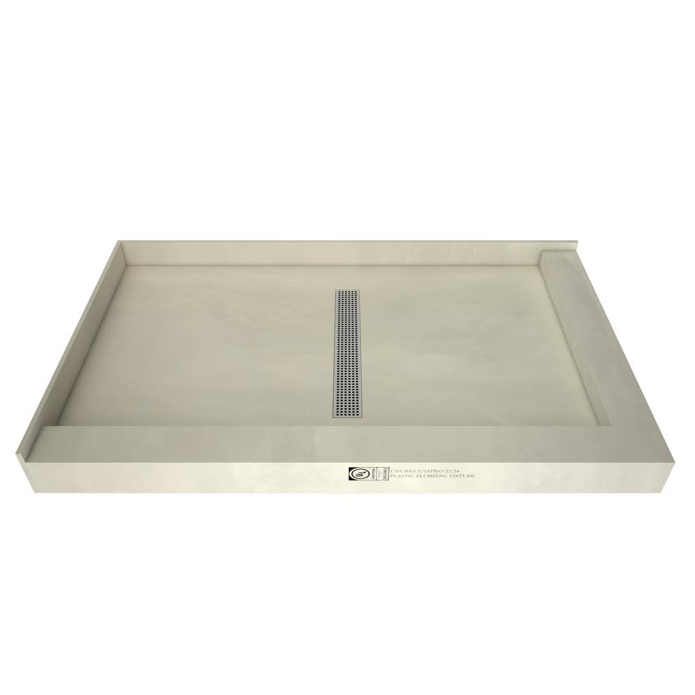 Tile Redi Double Threshold Shower Base with Center Trench Drain and Grate, Silver Y2727