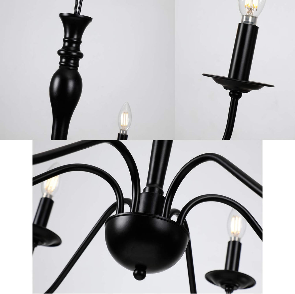Rustic Farmhouse 6-Lights Black Metal Candle Chandelier N9535