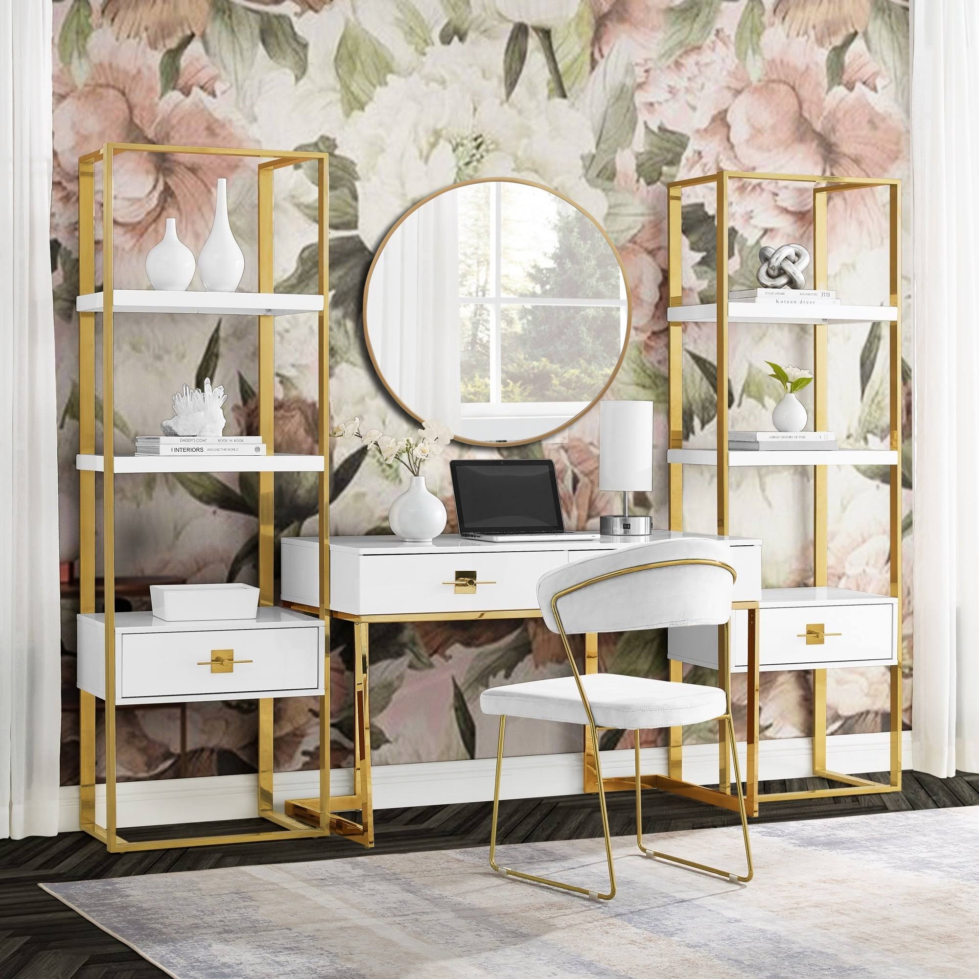 High Gloss Stainless Steel Bookcase with 1 Drawer Y281046