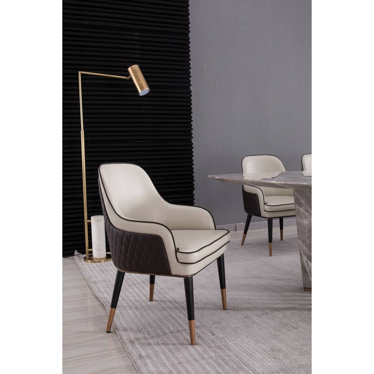 Faux Leather Dining Arm Chair in Light Gray V28425