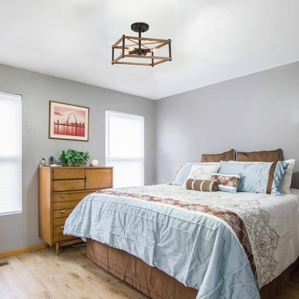 Black Modern Rustic Semi Flush Mount Ceiling Light A9846