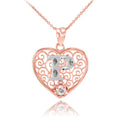 Rose Gold Filigree Heart CZ Pendant Necklace with 18" Chain X8191