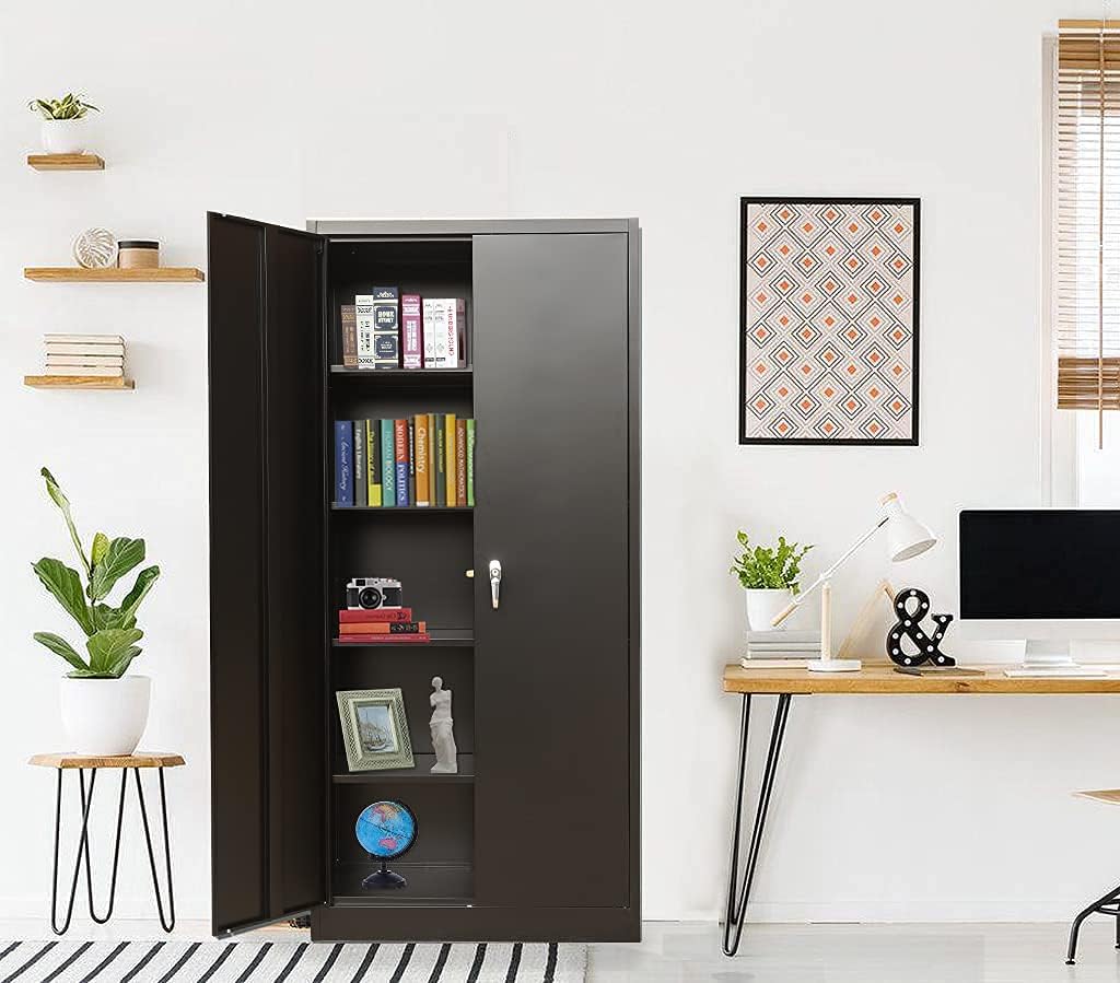 Lockable Steel Storage Cabinet with 2 Doors and 4 Shelves Q83144