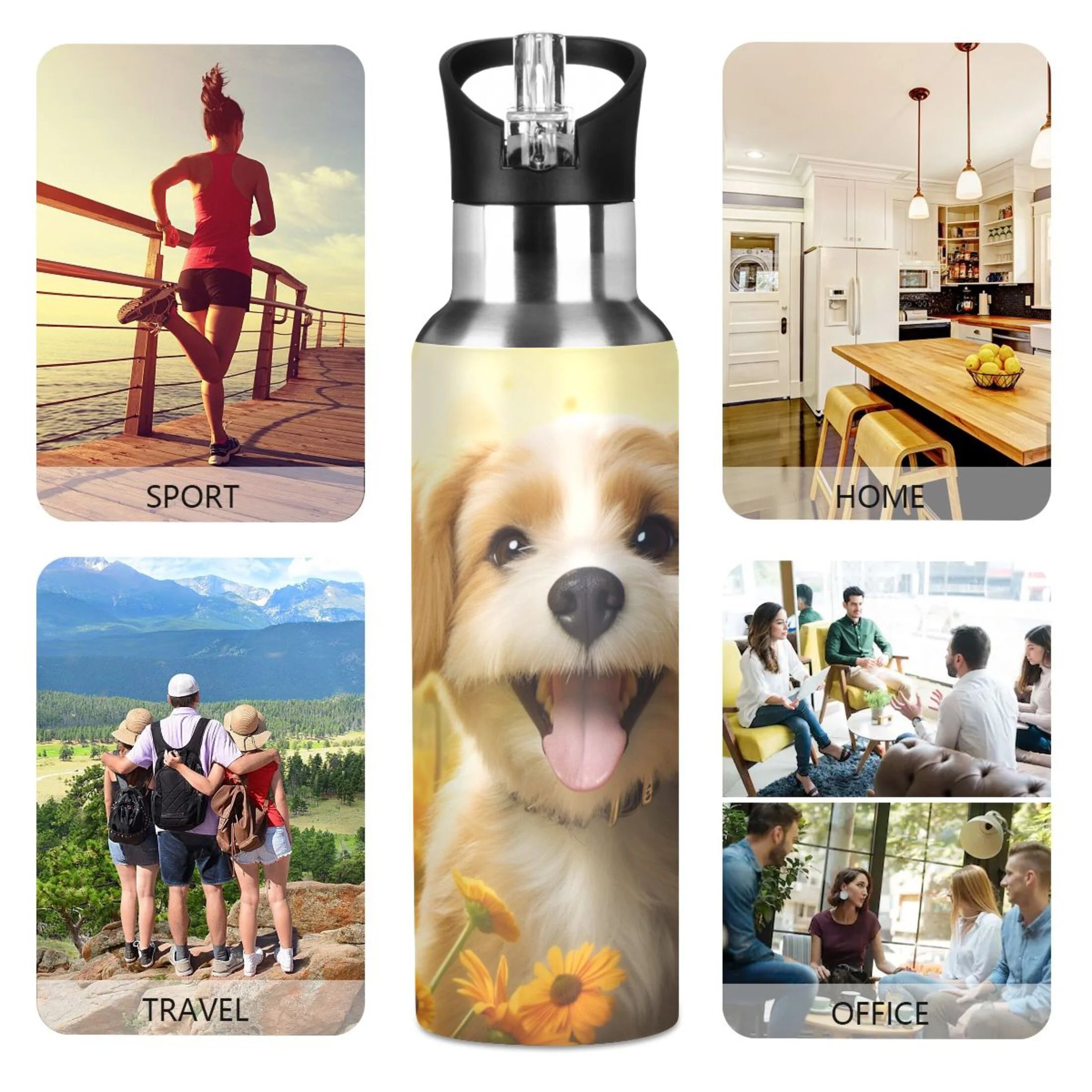 20 oz Insulated Stainless Steel Water Bottle with Straw Lid V718934