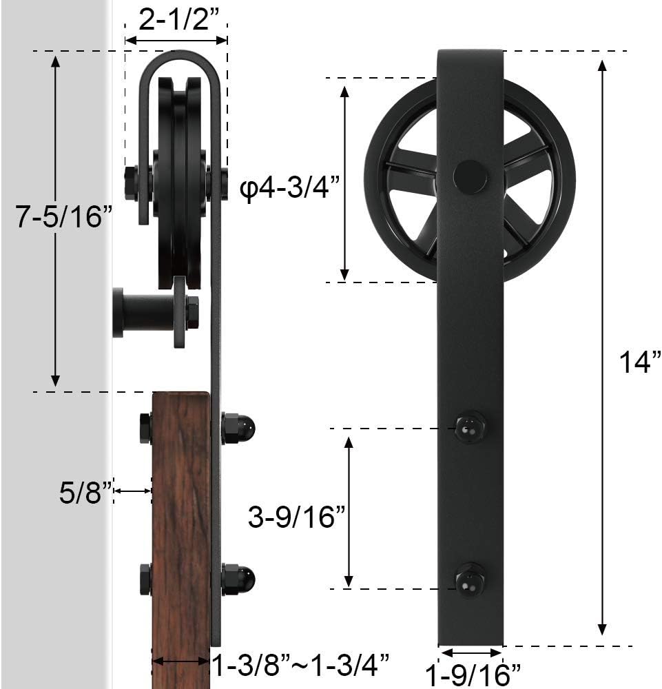 5-16FT Single Wood Sliding Barn Door Hardware Kit 6FT Basic Black Carbon Steel Flat Track System Pack of 2 L96134