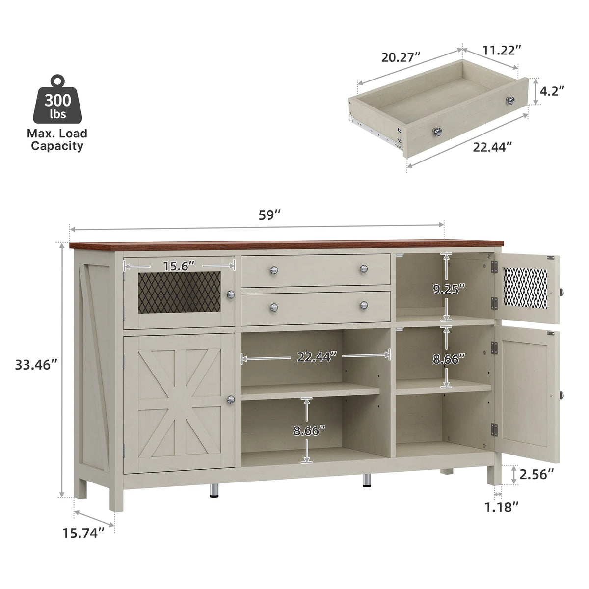 Antique White Farmhouse Coffee Bar Cabinet with 2 Drawers G88328