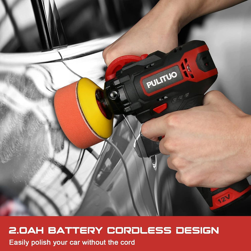 Cordless Mini Car Polisher Kit, 3 Inch, 2600-7800 RPM, 12V 2.0Ah, Pack of 2 H18918