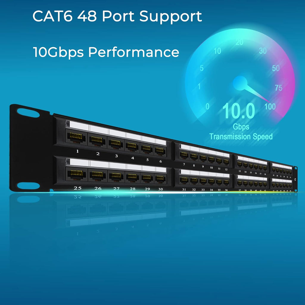 48 Port Cat6 10G UTP 19-Inch 1U Ethernet Patch Panel P5256