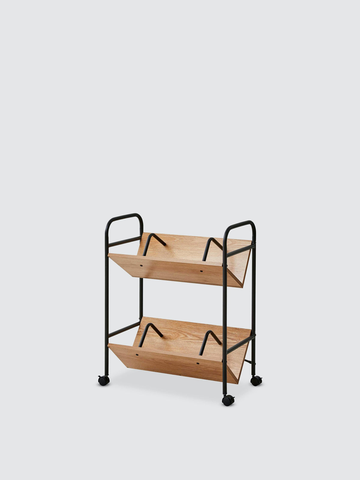 2-Tier Wood Metal Double Sided Mobile Book Cart H7051