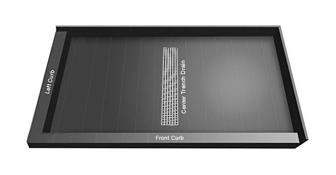Tile Redi Double Threshold Shower Base with Center Trench Drain and Grate, Silver Y2727
