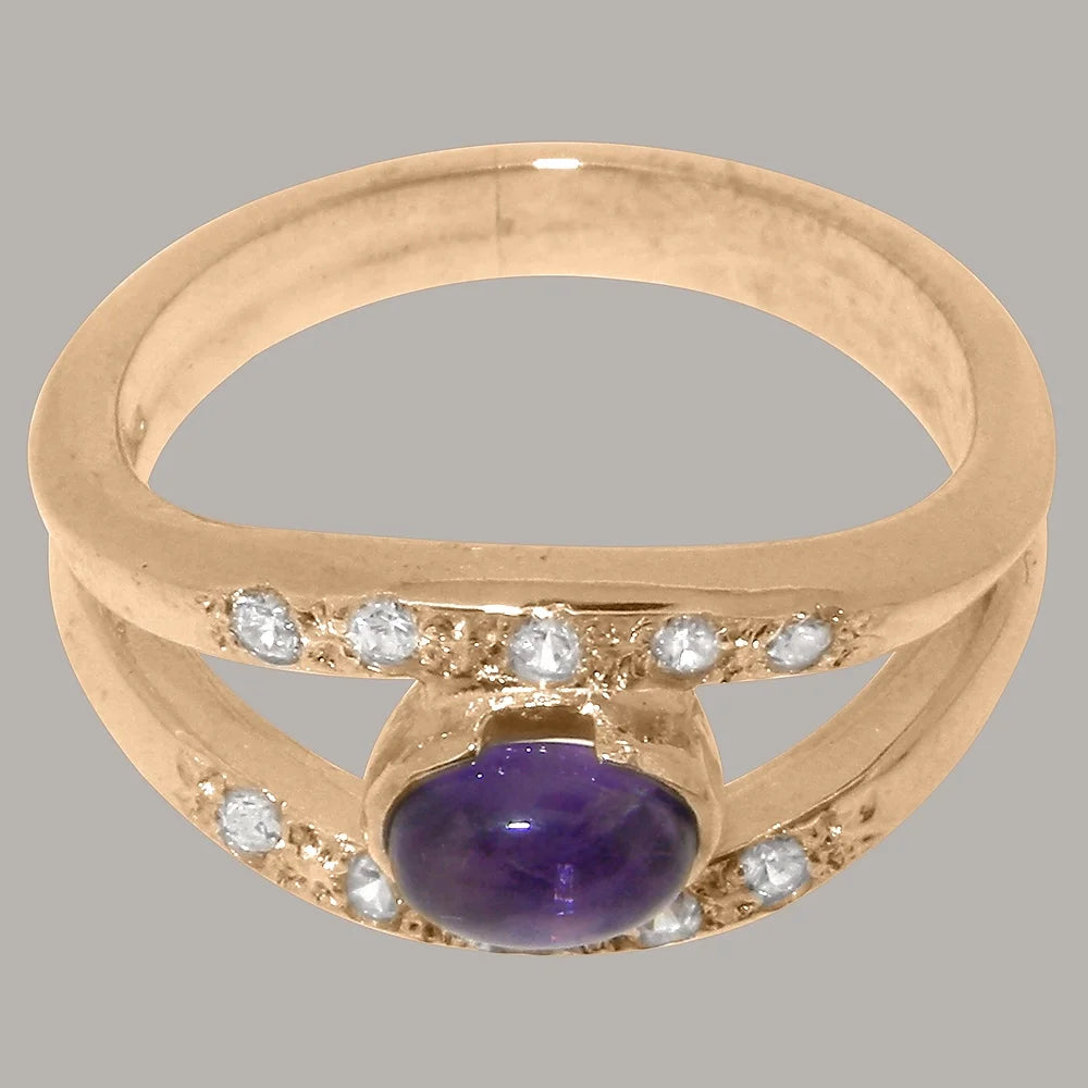18k Rose Gold Natural Amethyst Diamond Band Ring O851