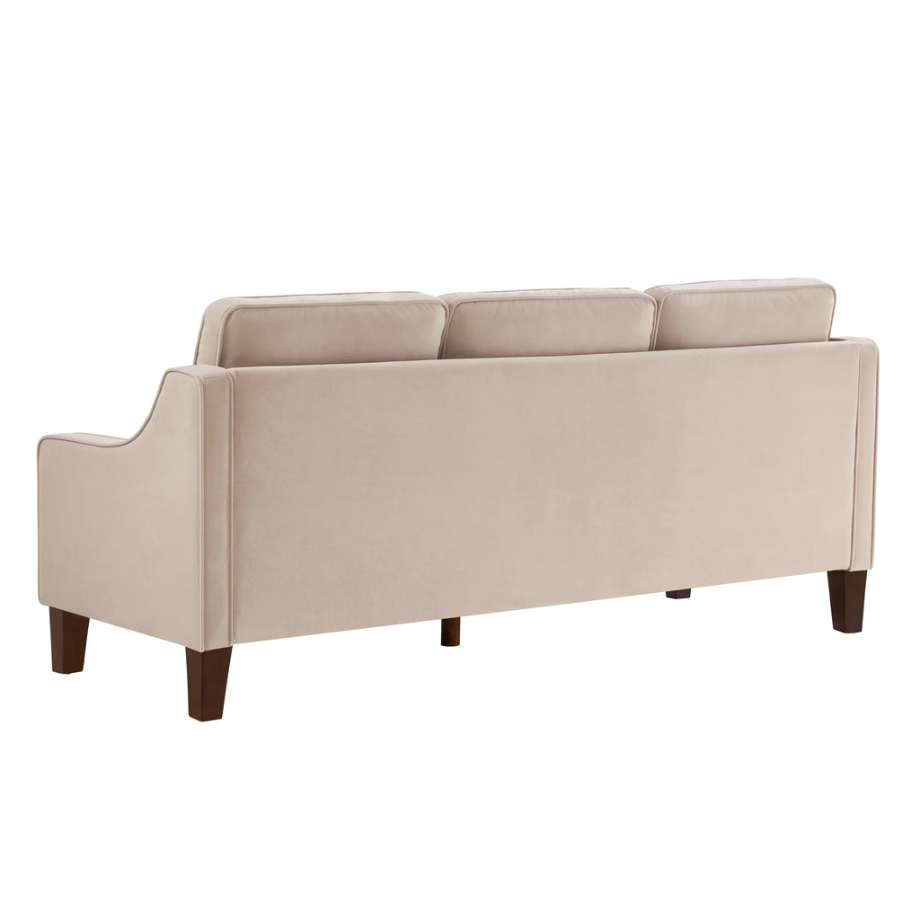 Taupe Velvet 3-Seat Sofa with Wood Legs W14279