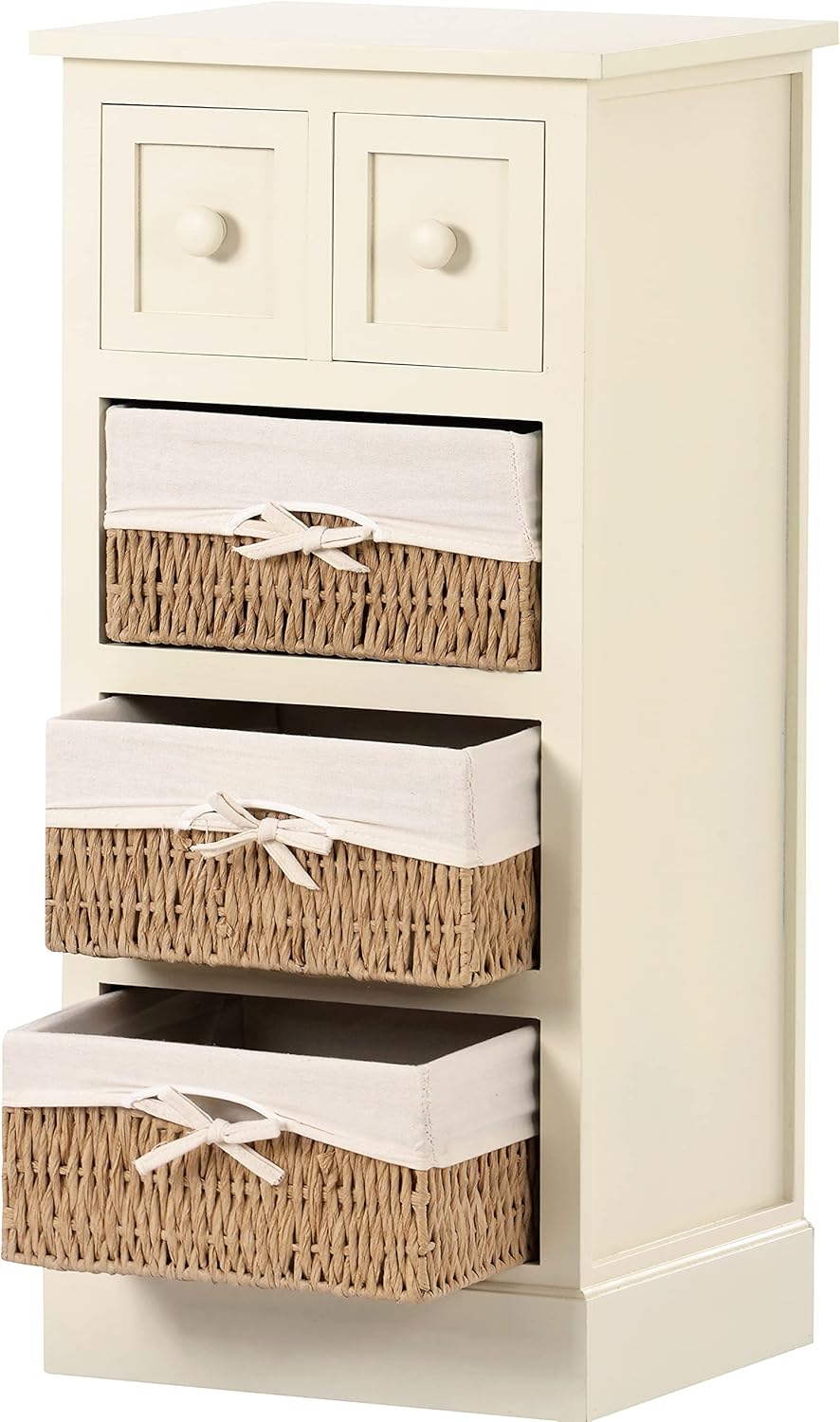 Wicker Storage Cabinet, 2-Drawer Chest with 3 Baskets, Espresso H206