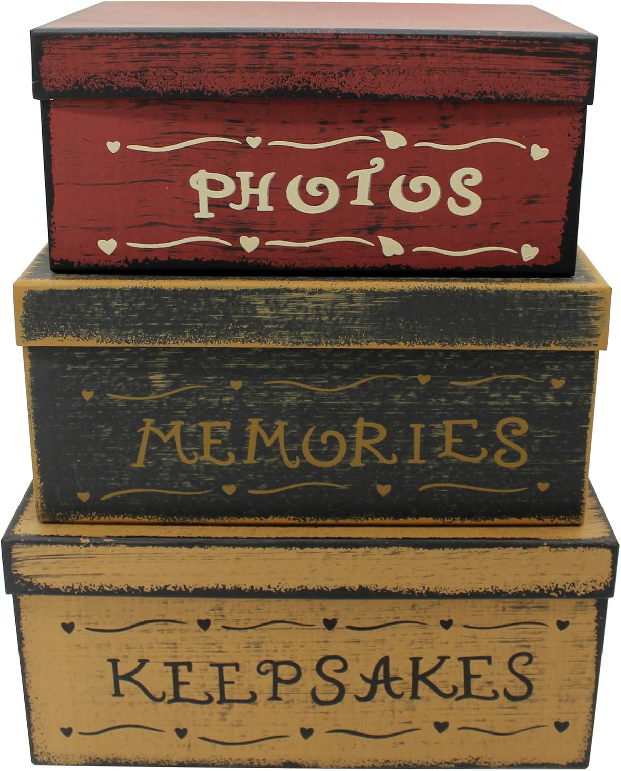 Primitive Vintage Square Cardboard Nesting Boxes, Large 11 X 11 X 5-1/2 Inch, Set of 3, Pack of 2 Z426280