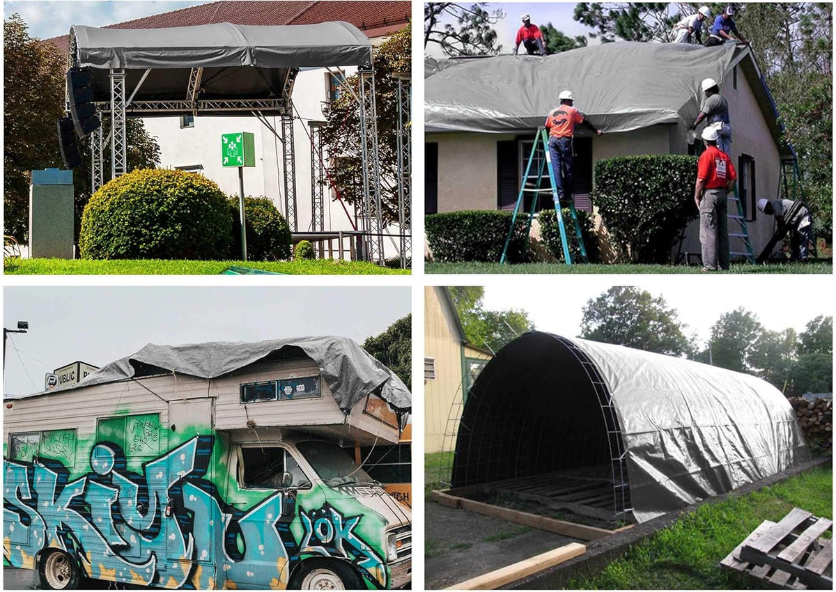 10x15ft Heavy Duty Reinforced Poly Tarp Waterproof Tarpaulin 10-mil Ground Sheet Camping Tent Cover with Eyelets Pack of 2 B62634