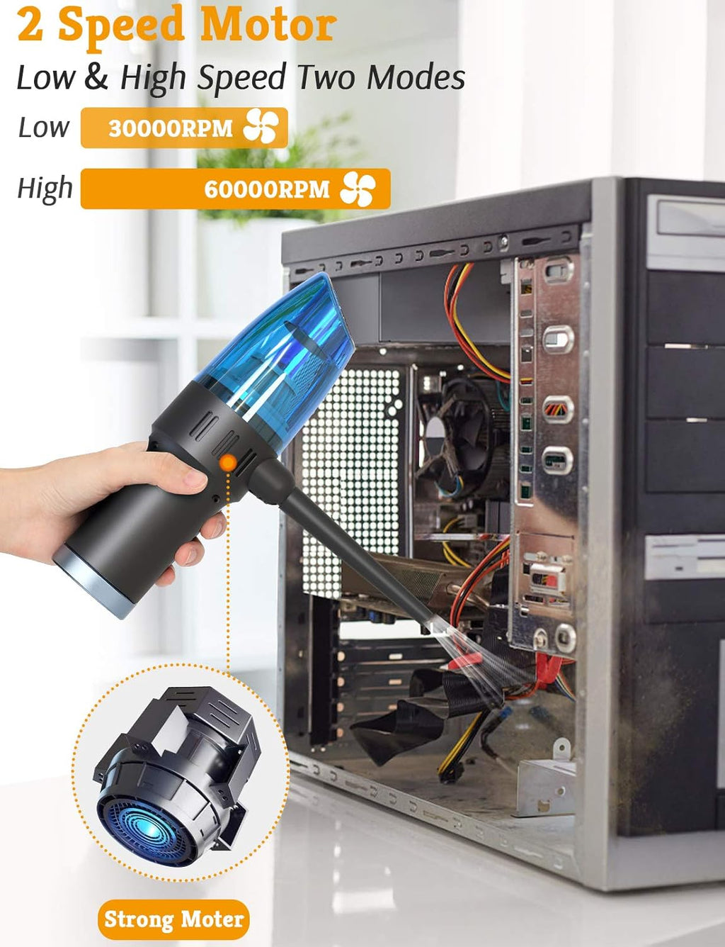 Compressed Air Duster & Vacuum 2-in-1, Mini Cordless Vacuum Cleaner, 60000 RPM C279913