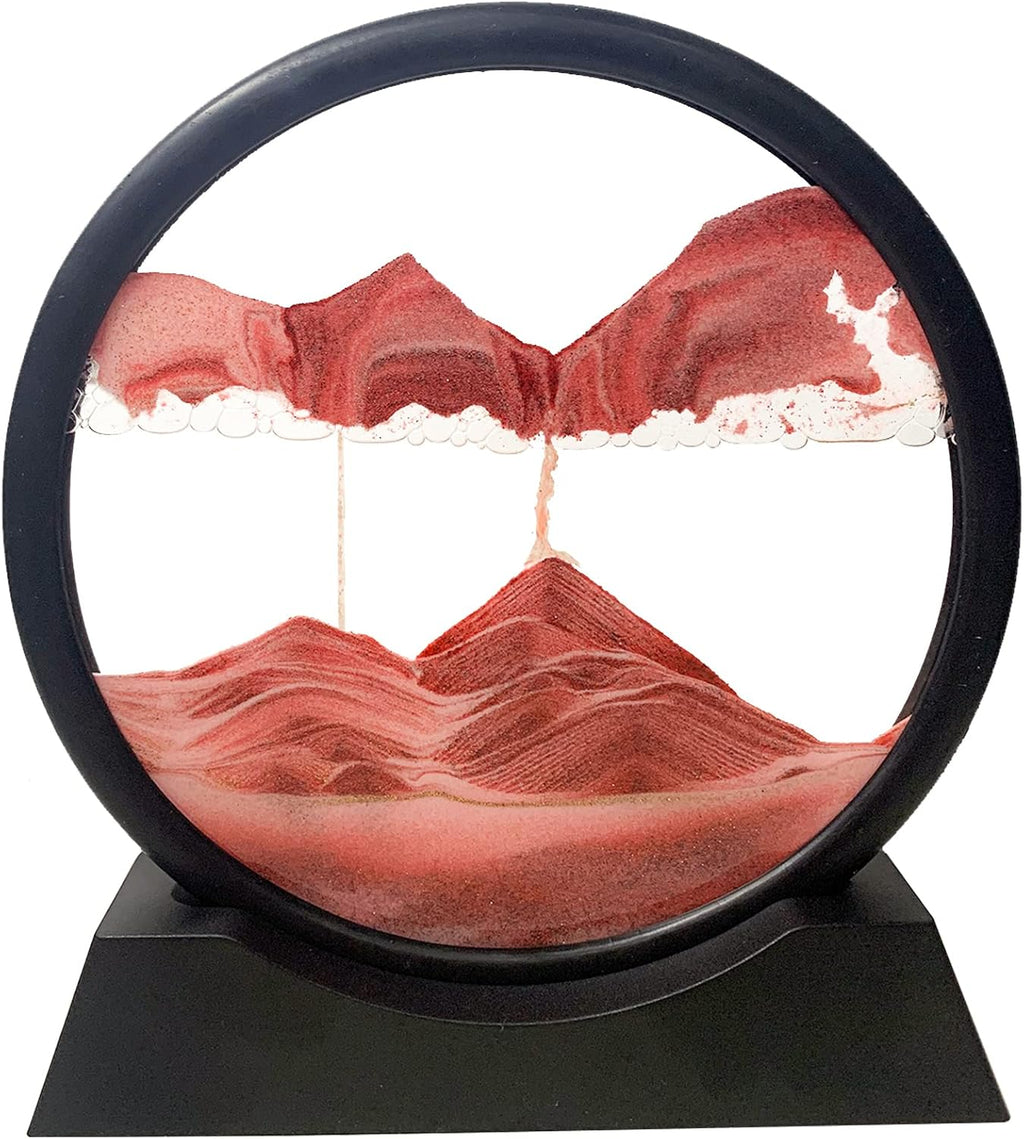 Moving Sand Art Picture Decor, 3D Deep Sea Sandscape Liquid Motion, Round Glass Frame Display Flowing Sand (Black, 7) Pack of 2 K3757